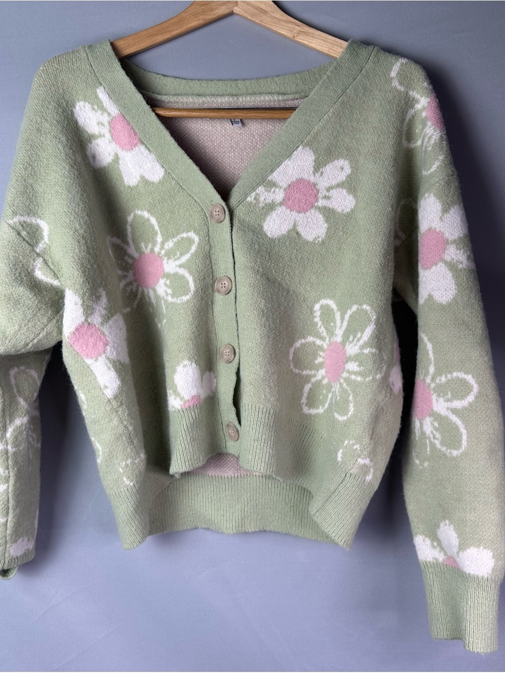 Celebrity Pink Pastel Green Floral Button Cardigan Sweater